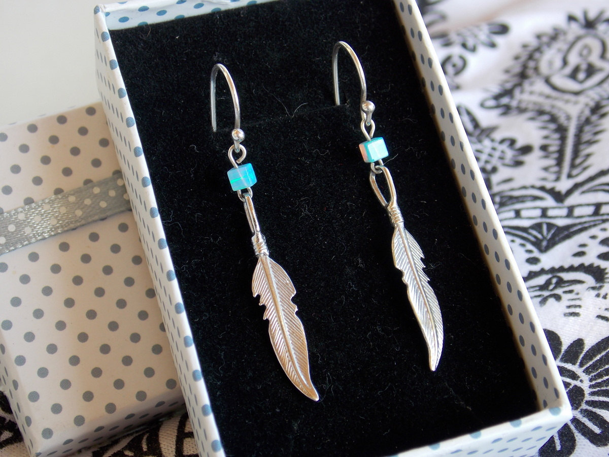 sterling Silber Feder Ohrringe Opal Boho Ohrringe sterling Silber Feder Ohrringe Opal Boho Ohrringe von sofisjewelrystore