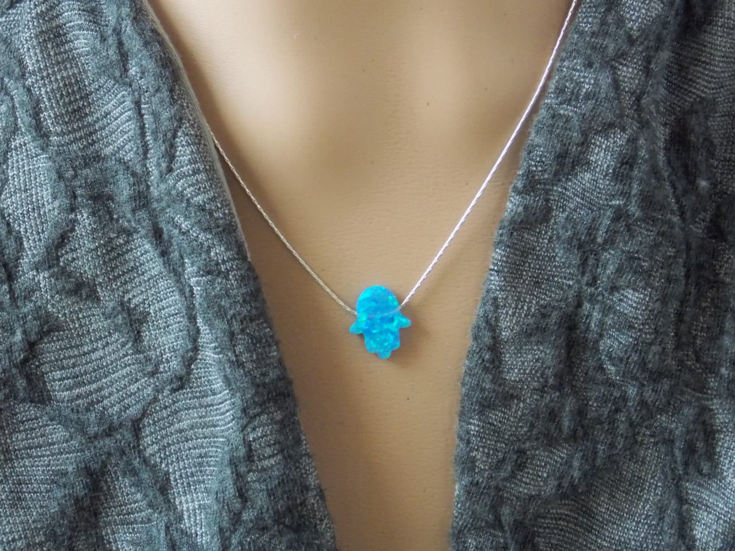 Silber Opal Hamsa Halskette - Glück Schmuck Layered Silber Opal Hamsa Halskette - Glück Schmuck Layered von sofisjewelrystore