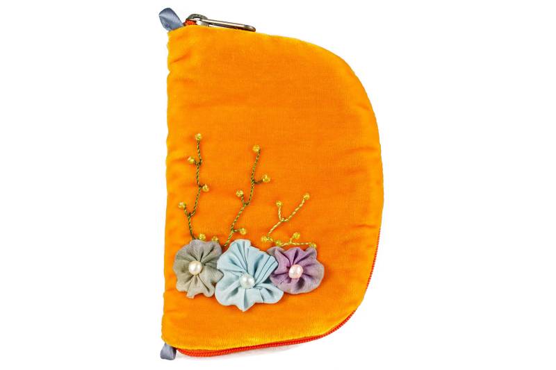 Orange Creme Samt Schmuck/Nähkästchen | Handgestickte Blumen & Ranken Aufbewahrung Für Ohrringe, Stifte, Nadeln von sofrina