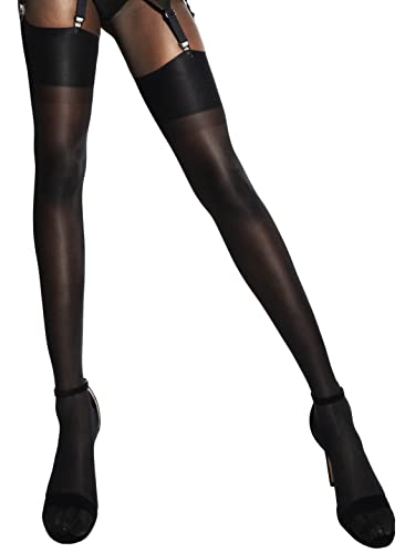 sofsy Seidig Weiche, In Italien Hergestellte Transparente 15 Denier Nylon Strümpfe Für Damen | Strümpfe Für Strumpfhalter | Schwarz - Large von sofsy