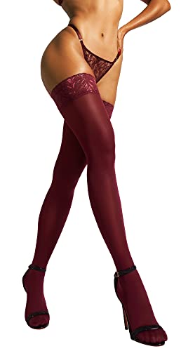 sofsy Hohe Halterlose Strümpfe für Damen mit Spitze - Selbsthaltende Nylonstrümpfe Damen 60 Den, Halterlose Strümpfe Große Größen, Bordeaux 3/4 - Medium/Large von sofsy