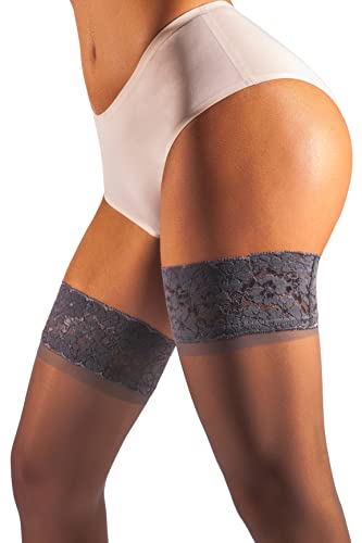 sofsy Sheer-Elegance 15 Den Grau Halterlose Strümpfe [Made in Italy] Nylonstrümpfe mit & Rutschfestem Silikonband, Große Größen – XL von sofsy