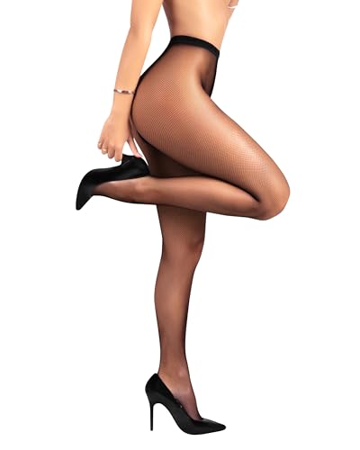 sofsy Micro-Netzstrumpfhose mit hoher Taille für Damen - Schwarz Black 5 - X-Large von sofsy