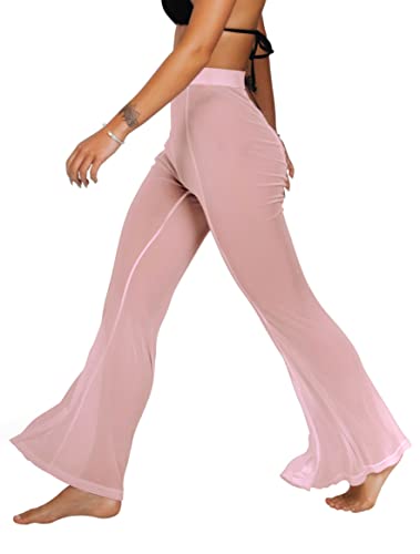 sofsy Rosa Transparente Strandhose Badeanzug Cover Up sexy Hosen für Damen Bademoden zum Überziehen Plus-Size XLarge von sofsy