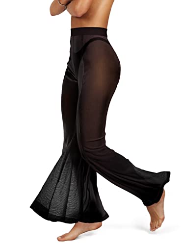 sofsy Schwarz Transparente Strandhose Badeanzug Cover Up sexy Hosen für Damen Bademoden zum Überziehen Plus-Size Large von sofsy