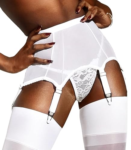 sofsy Strapsgürtel mit Riemen für Strümpfe - Strapsen Dessous - (Strapshalter Wird Separat von Strümpfen Verkauft) Hochzeit Braut Flitterwochen Hochzeitsreise White 6 - XX-Large von sofsy