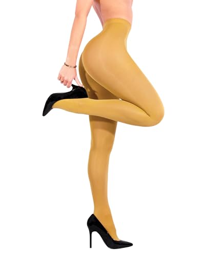 sofsy Ultra-Dehnbare Farbige Strumpfhosen Damen 40 Denier | Hergestellt in Italien – 100% Oeko-Tex Zertifiziert | Gold - XL von sofsy