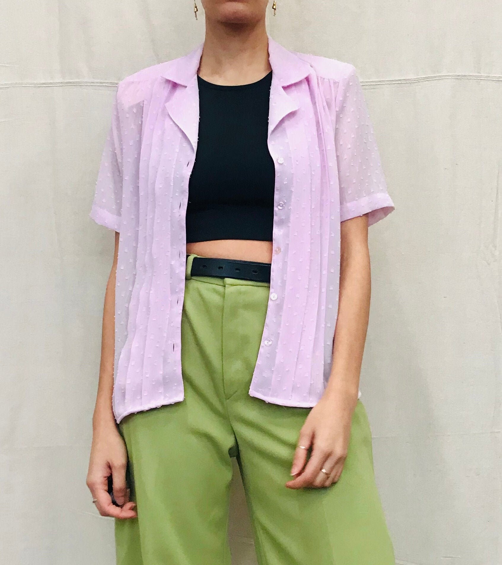 90Er Jahre Rosa Platz Strukturierte Bluse Medium - Klein von soggyrosesVTG