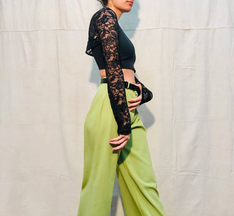 Langarm Spitze Achselzucken - Mesh Crop Klein von soggyrosesVTG