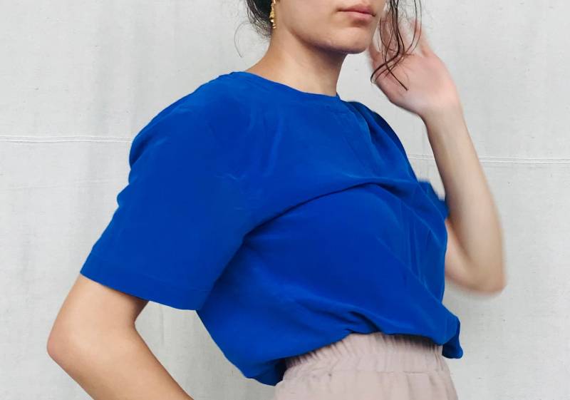 Vintage Navy Seidenshirt - Klein Medium von soggyrosesVTG