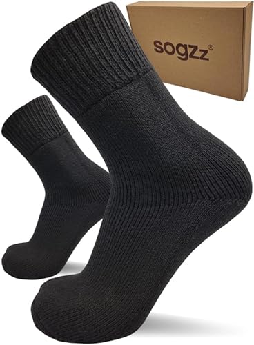 sogzz 2 Paar warme Diabetikersocken, Wintersocken, Herren Damen, Gr. 35-50, Winter Wollsocken aus hochwertiger premium Schafwolle, dicke Socken aus Wolle für Diabetiker, schwarz, 43-46 von sogzz