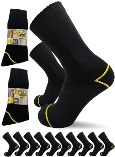 sogzz Arbeitssocken Herren | 10 Paar | Arbeit Socken, Arbeitersocken z.B. für Arbeitsschuhe, Work Socks, Modell: Work Basic, 43-46, Schwarz/Schwarz von sogzz