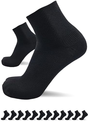 sogzz Diabetikersocken Herren Damen | 12 Paar | ohne Gummibund, ohne Naht, Kurzsocken, kurze Diabetiker Socken, Quarter Socken kurz, 80% Baumwolle, Modell: Diabetic Quarter, 35-38 Schwarz von sogzz