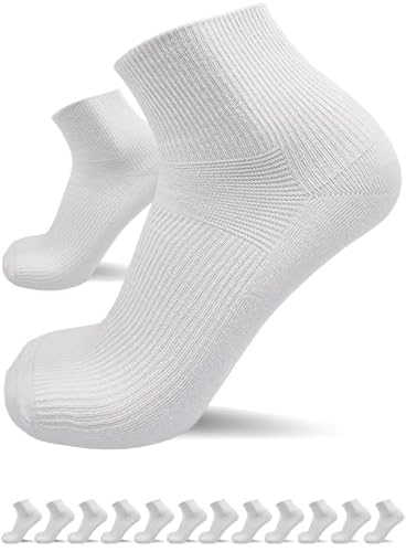 sogzz Diabetikersocken Herren Damen | 12 Paar | ohne Gummibund, ohne Naht, Kurzsocken, kurze Diabetiker Socken, Quarter Socken kurz, 80% Baumwolle, Modell: Diabetic Quarter, 35-38 Weiß von sogzz