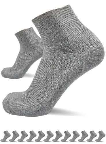 sogzz Diabetikersocken Herren Damen | 12 Paar | ohne Gummibund, ohne Naht, Kurzsocken, kurze Diabetiker Socken, Quarter Socken kurz, 80% Baumwolle, Modell: Diabetic Quarter, 39-42 Grau von sogzz