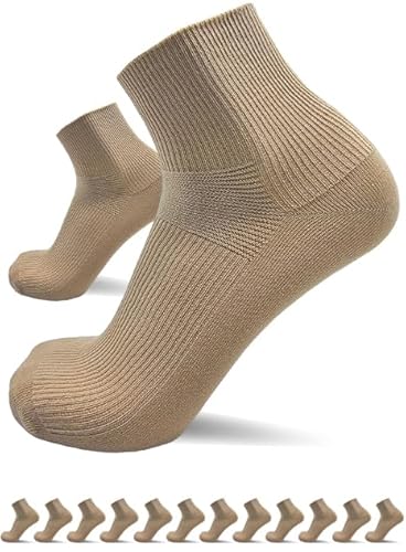 sogzz Diabetikersocken Herren Damen | 12 Paar | ohne Gummibund, ohne Naht, Kurzsocken, kurze Diabetiker Socken, Quarter Socken kurz, 80% Baumwolle, Modell: Diabetic Quarter, 47-50 Beige von sogzz