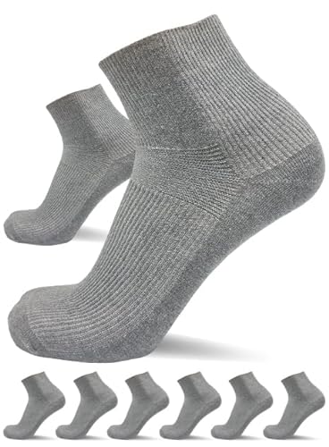 sogzz Diabetikersocken Herren Damen | 6 Paar | ohne Gummibund, ohne Naht, Kurzsocken, kurze Diabetiker Socken, Quarter Socken kurz, 80% Baumwolle, Modell: Diabetic Quarter, 35-38 Grau von sogzz