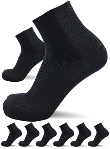 sogzz Diabetikersocken Herren Damen | 6 Paar | ohne Gummibund, ohne Naht, Kurzsocken, kurze Diabetiker Socken, Quarter Socken kurz, 80% Baumwolle, Modell: Diabetic Quarter, 35-38 Schwarz von sogzz