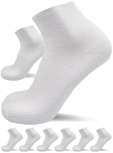 sogzz Diabetikersocken Herren Damen | 6 Paar | ohne Gummibund, ohne Naht, Kurzsocken, kurze Diabetiker Socken, Quarter Socken kurz, 80% Baumwolle, Modell: Diabetic Quarter, 47-50 Weiß von sogzz