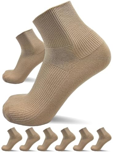 sogzz Diabetikersocken Herren Damen | 6 Paar | ohne Gummibund, ohne Naht, Kurzsocken,kurze Diabetiker Socken, Quarter Socken kurz, 80% Baumwolle, Modell: Diabetic Quarter, 43-46 Beige von sogzz