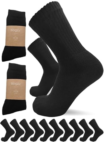 sogzz Tennissocken | 10 Paar | Herren Damen 80% Baumwolle, Sportsocken, Arbeitssocken, Tennis Sport Freizeit Arbeit Socken Unisex, Modell: Sport Basic, 47-50, Schwarz von sogzz