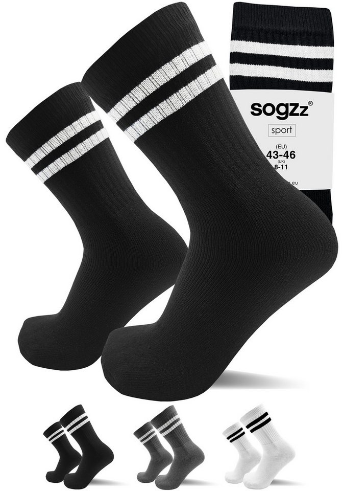 sogzz Tennissocken 4-16 Paar Sportsocken Gr. 35-50 Herren Damen Schwarz Weiss Dunkelgrau (Tennis Sport Socken Streifen - Basic Stripes, 8-Paar) von sogzz