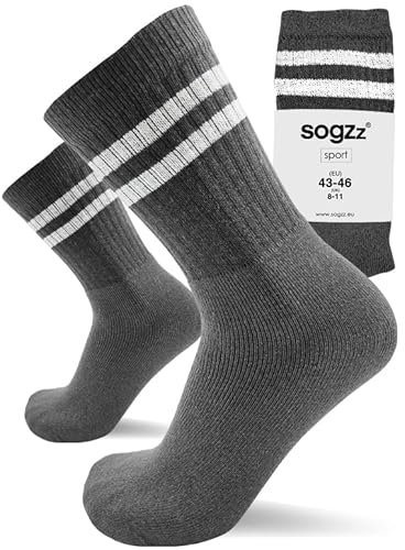 sogzz Tennissocken mit Streifen | 4 Paar | Herren Damen 80% Baumwolle, Sportsocken, Arbeitssocken, Tennis Sport Freizeit Arbeit Socken Unisex, Modell: Sport Basic Stripes, 39-42, Dunkelgrau von sogzz