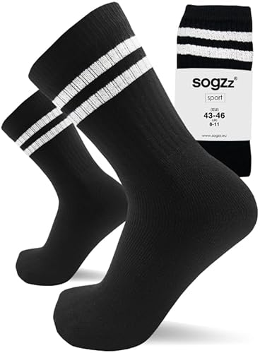 sogzz Tennissocken mit Streifen | 8 Paar | Herren Damen 80% Baumwolle, Sportsocken, Arbeitssocken, Tennis Sport Freizeit Arbeit Socken Unisex, Modell: Sport Basic Stripes, 39-42, Schwarz von sogzz