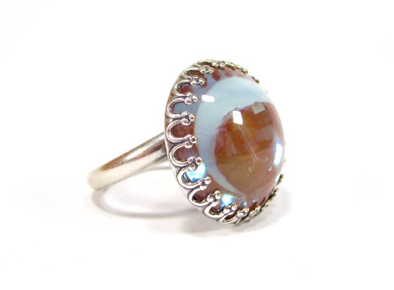 Saphiret Glas Rose Blau Altsilber Ring Rund Statement Großer Handgemachtes Opal Vintage Bohemia Handmade in Cologne von sohominussoho