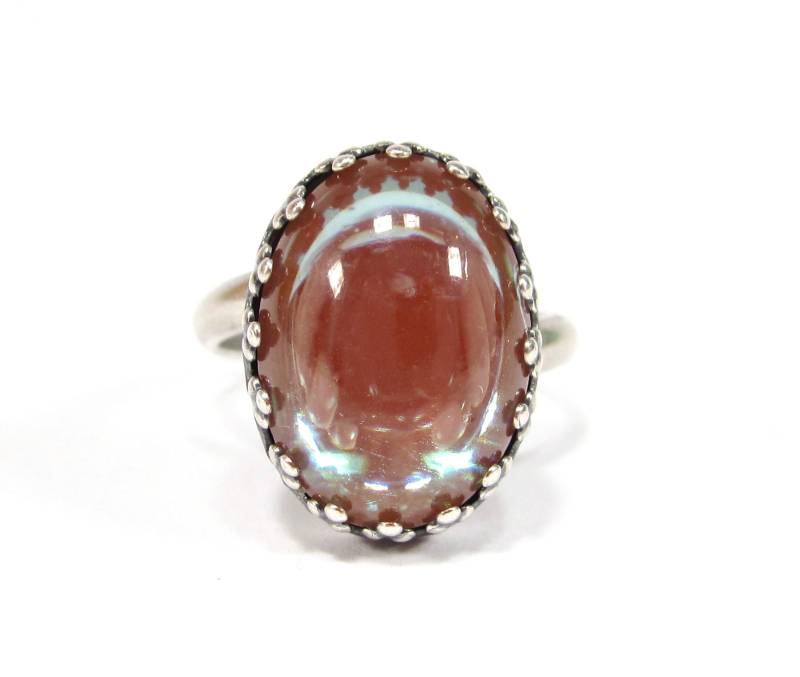Sappharine Glas Ring Altsilber Kronenkessel Oval 18x13 Mm Mit Handgemachten Alten Saphiret Glassteinen Rose Blau Opal von sohominussoho