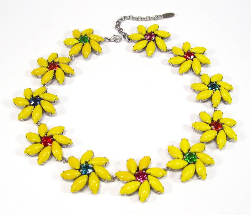 Soho® Collier Halskette Flora Navette Marquise 15x7 Handgemachtes Glas Gelb Citron Handmade in Cologne von sohominussoho