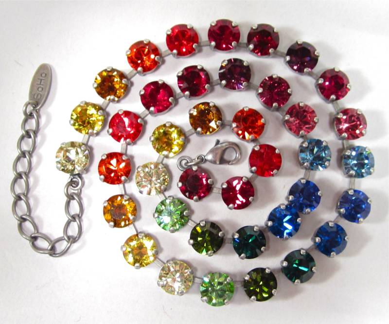 Soho® Collier Kette Halskette Regenbogen Chatons Rund Kristall Steine 8mm Rainbow Handmade in Cologne von sohominussoho