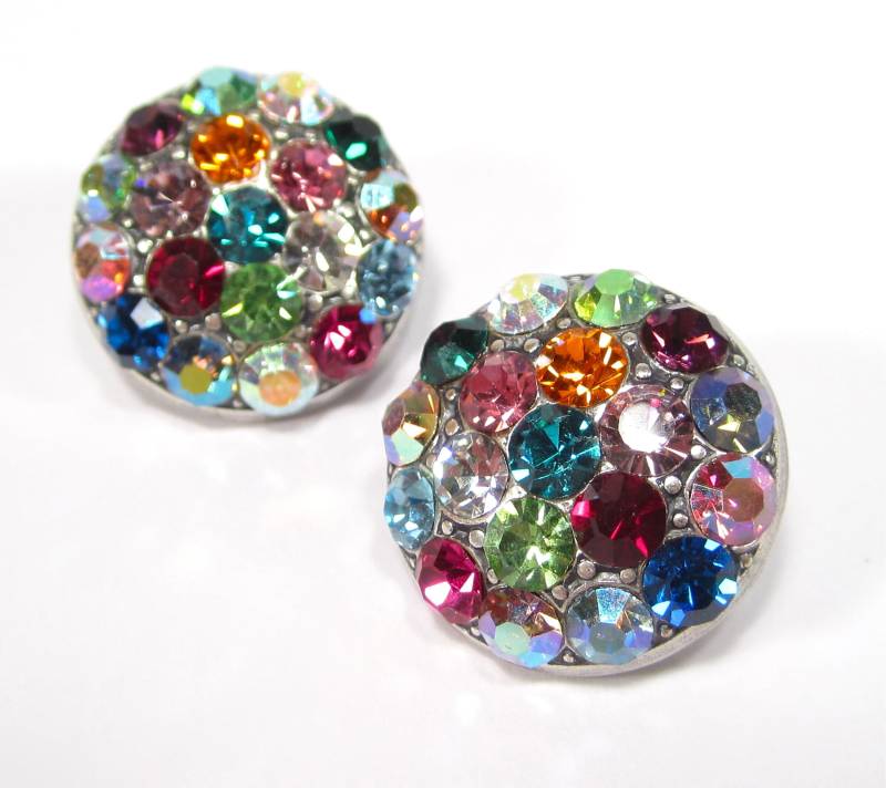 Soho® Ohrclips Clipse Knöpfe Strass Kunterbunt Farbe Geschliffene Kristalle Bunt Farbenfroh Strasssteine Handmade in Cologne Germany von sohominussoho