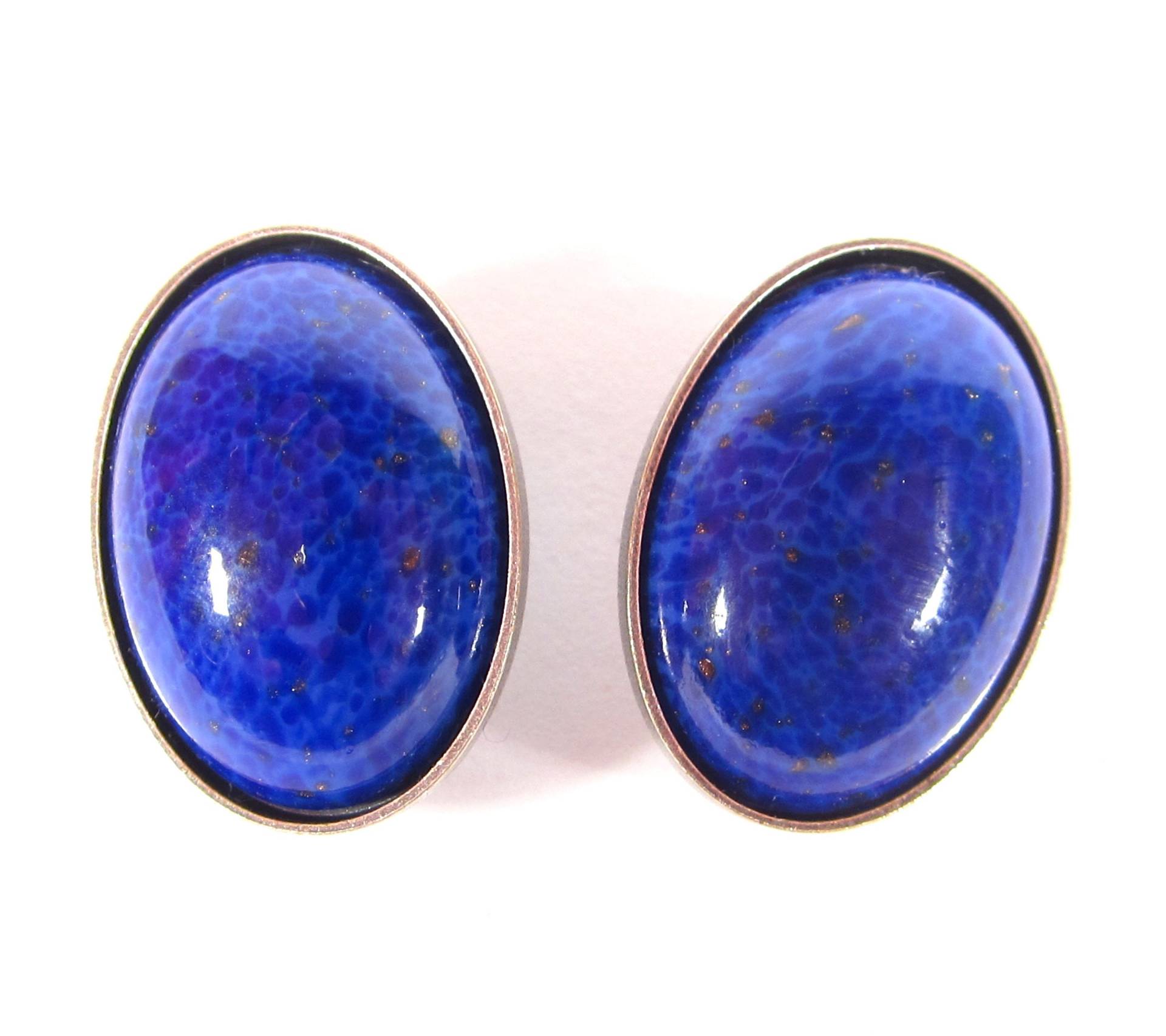 Soho® Ohrclips Vintage Altsilber Bohemia Oval Blue Lapis Handgemachte Glassteine Böhmen 1960S Handmade in Cologne Germany von sohominussoho
