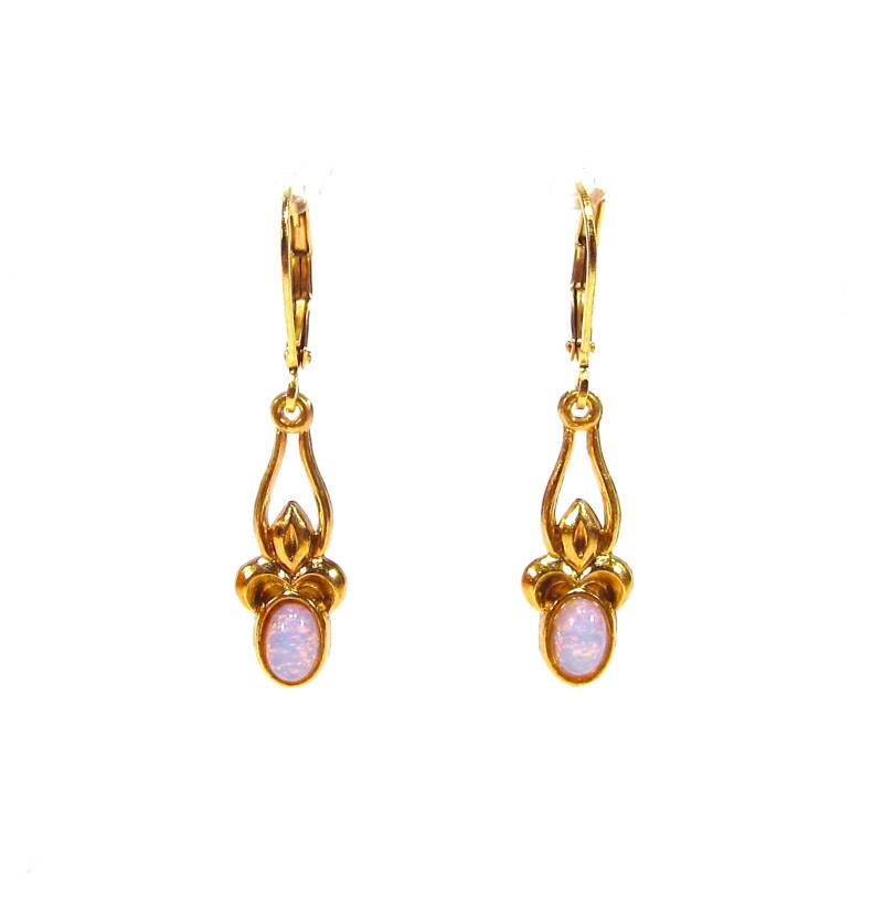 Soho® Ohrhänger Ohrringe Vintage Filigran Iris Mit Handgemachten Glassteinen 1960Er Jahre Feueropal Vergoldet Handmade in Cologne Germany von sohominussoho