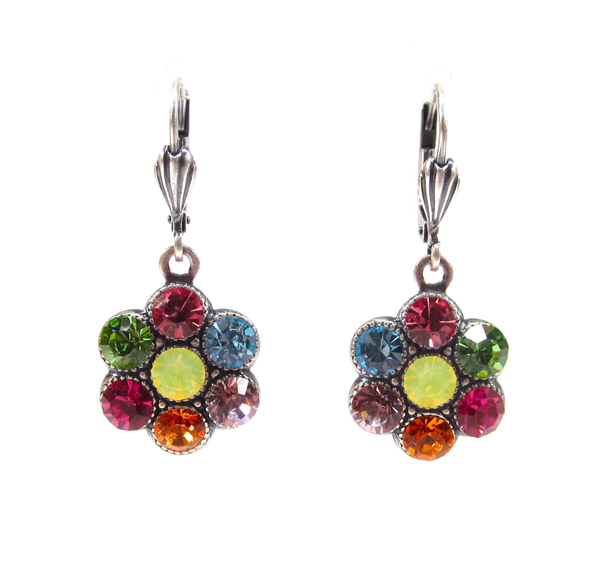 Soho® Ohrringe Ohrhänger Blume Flower Kristall Pastell Kunterbunt Altsilber Made in Cologne Germany von sohominussoho