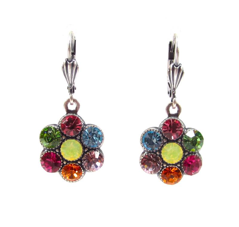 Soho® Ohrringe Ohrhänger Blume Flower Kristall Pastell Kunterbunt Altsilber Made in Cologne Germany von sohominussoho