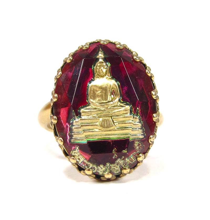 Soho® Ring Bronze Mit Vintage Bohemia Oval Buddha Iridis Goldbronze Handgemachter Glasstein 1970S Größenverstellbar Handmade in Cologne von sohominussoho