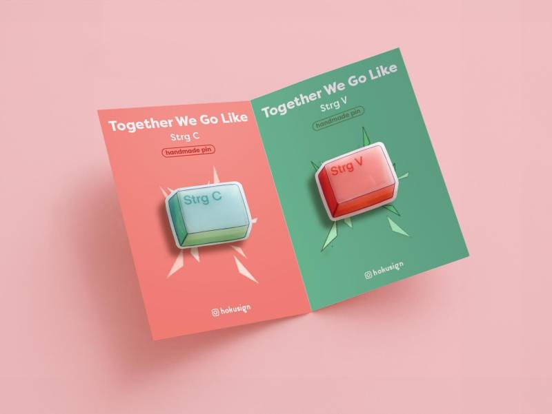 Friendship Pin | Together We Go Like - Strg C & V Funny Birthday Gift Cute Set Creative Party Valentines von hokusign