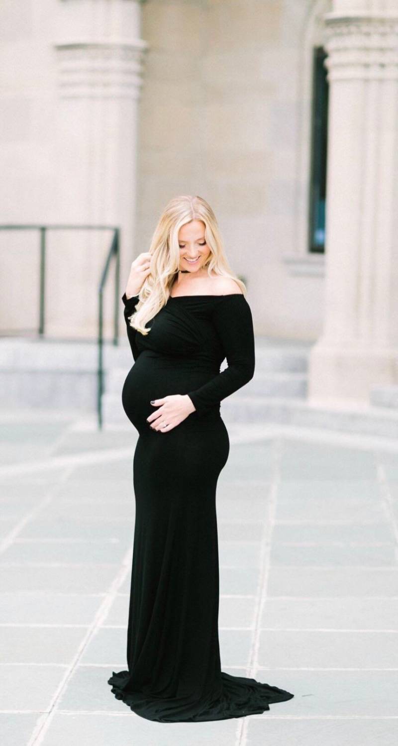 Umstandskleid, Langarm Babypartykleid, Langes Tailliertes Umstandskleid von solemareny