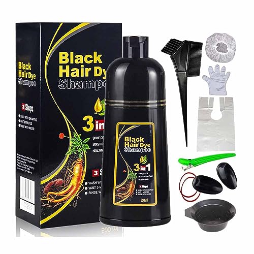 Black Instant Hair Color Shampoo for Gray Hair, 3 In 1 Black Hair Dye Shampoo, Herbal Coloring in Minutes for Women & Men-Black von soluk