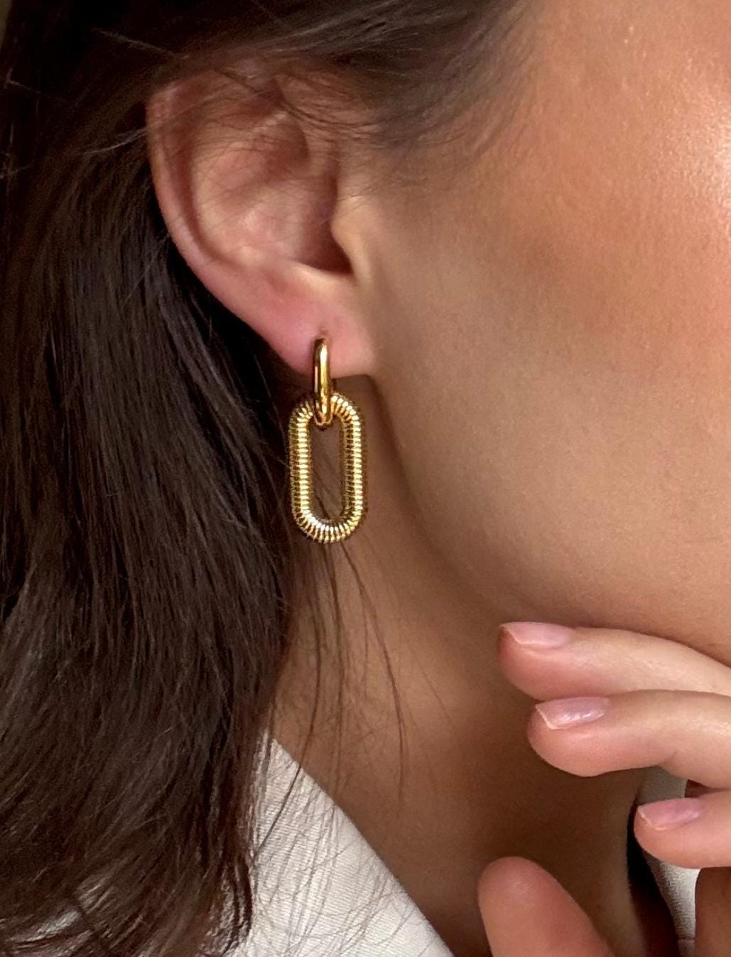 Chunky Gold Link Earrings - Chain Drop Earrings, Stainless Steel Statement Hoops, Gift For Her von solynebijoux