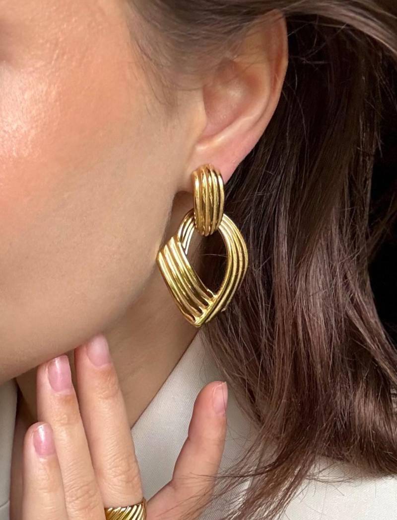 Chunky Gold Statement Earrings, Geometric Dangle Earrings For Women, Elegant Modern Bold Christmas Gift Her von solynebijoux