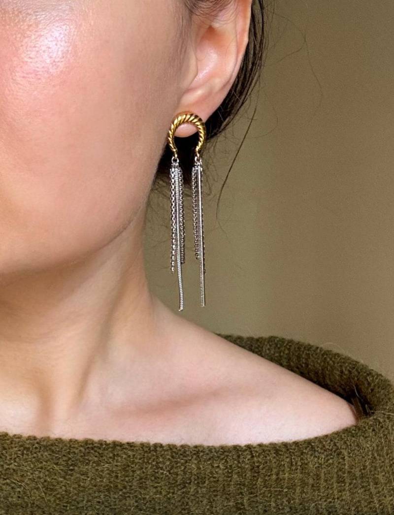 Gold Silver Dangle Earrings, Chunky Chain Long Statement Drop Earrings , Two Tone Modern Elegant Unique Gift For Her von solynebijoux