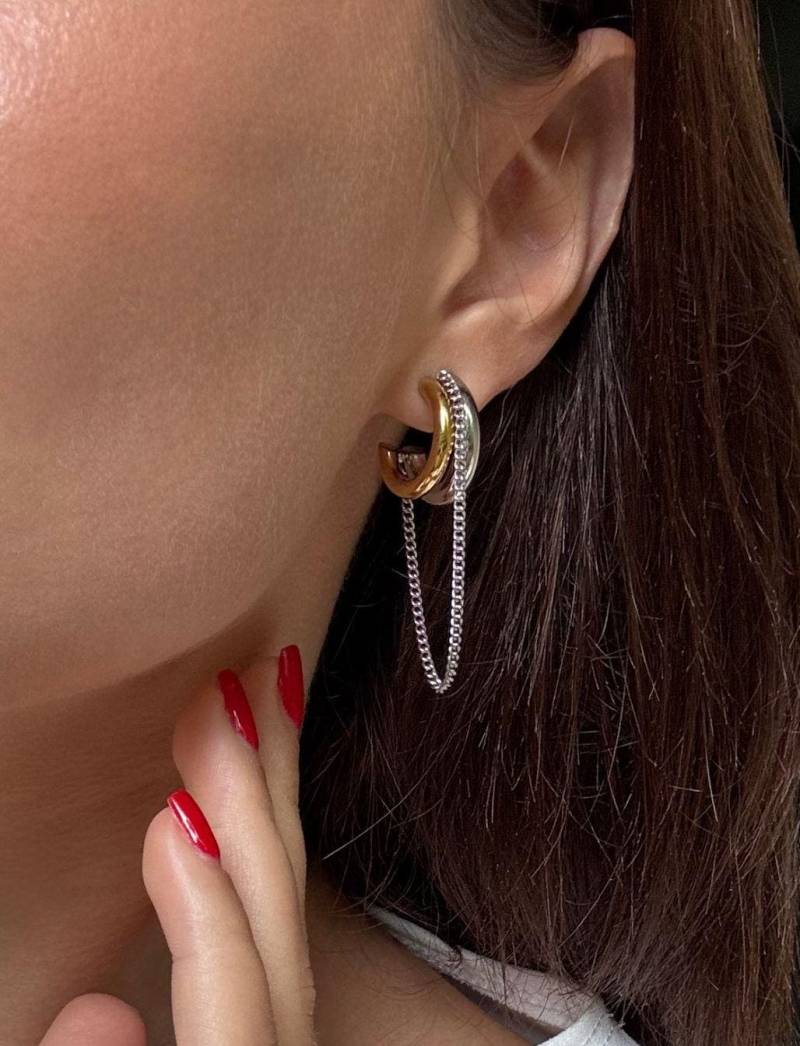 Gold Silver Stainless Steel Stud Earrings With Chain - Hypoallergenic Waterproof Mixed Metal Statement von solynebijoux