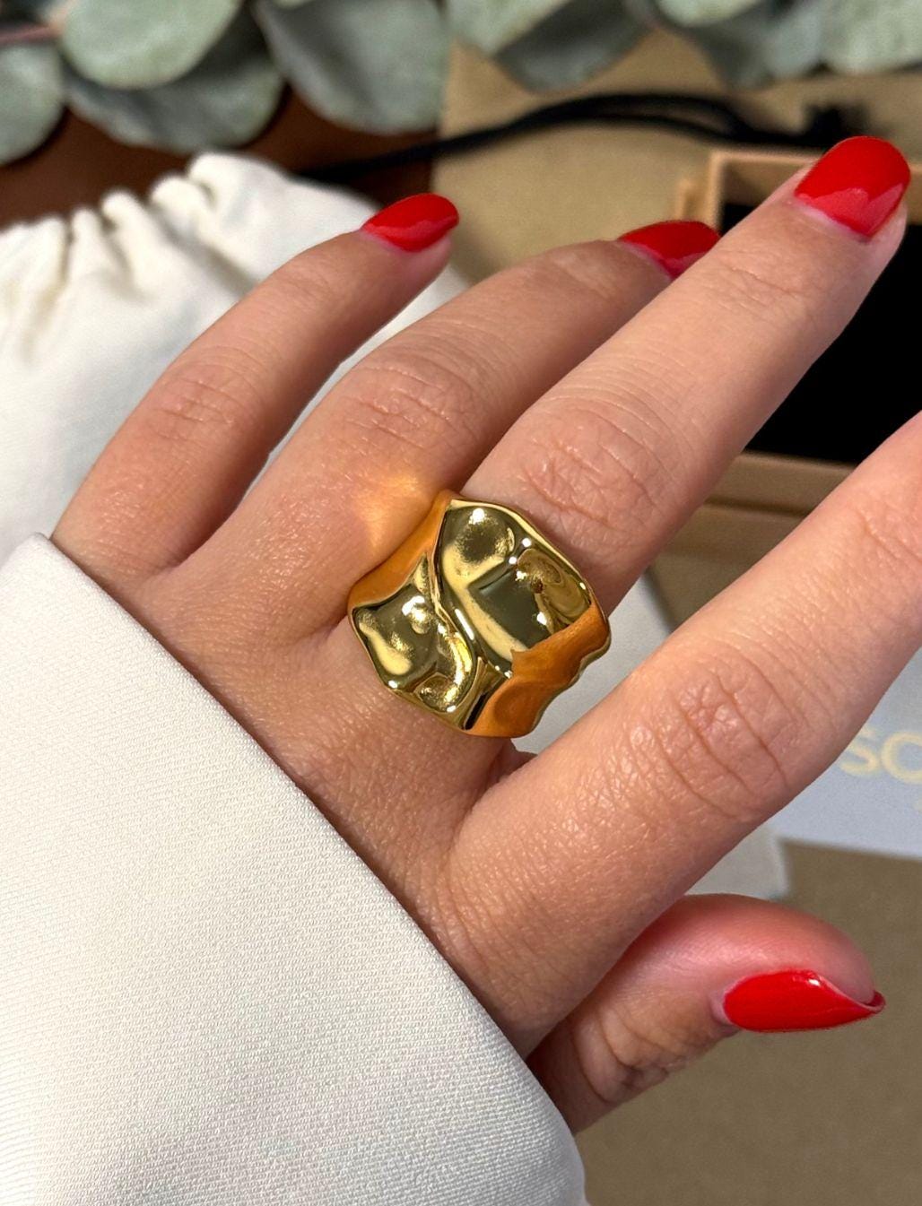 Gold Stainless Steel Adjustable Ring - Chunky Organic Statement Ring, Hypoallergenic Waterproof Jewelry Gold Stainless Steel Adjustable Ring - Chunky Organic Statement Ring, Hypoallergenic Waterproof Jewelry von solynebijoux