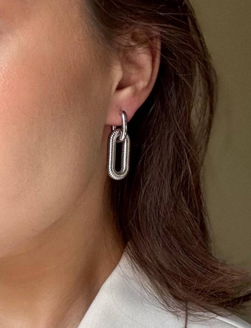 Silver Chunky Chain Earrings, Long Statement Drop Christmas Gift For Her, Modern Geometric Jewelry von solynebijoux