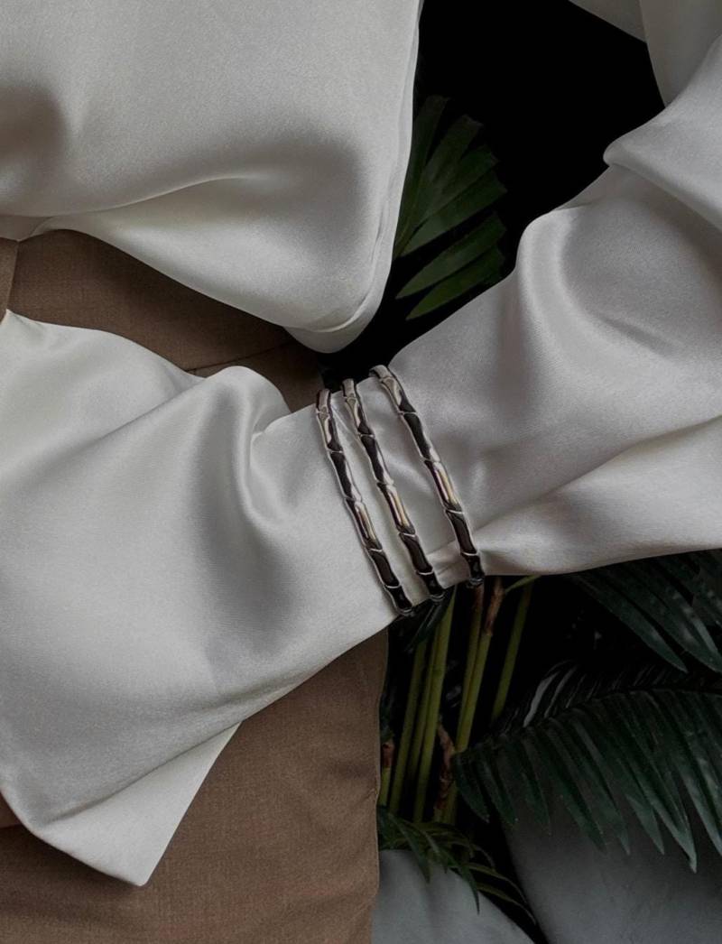 Silver Cuff Bracelet - Bamboo Textured Adjustable For Women & Men, Stainless Steel Unisex Jewelry von solynebijoux