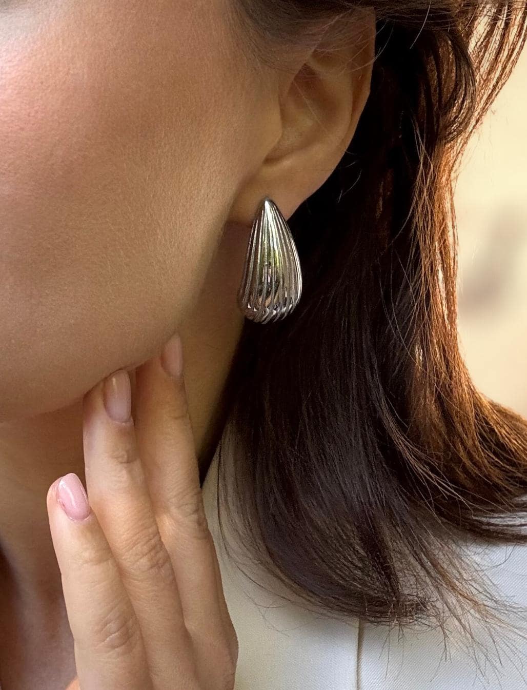 Stainless Steel Teardrop Statement Earrings - Chunky Silver Minimalist Dangle, Hypoallergenic Gift For Her von solynebijoux