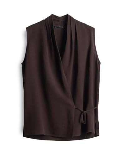 someday Damen Blusentop | Leinenbluse ZIANG in moderner Wickeloptik Dark Espresso, 38 von someday
